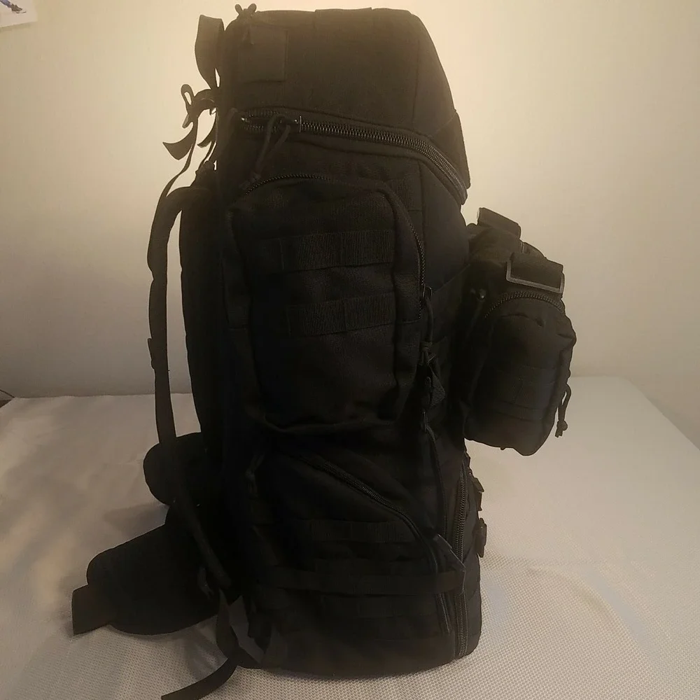 70L Military Hiking Bag‎ Pack, Top Half Insulated-Black-1000D Water-Repellent
